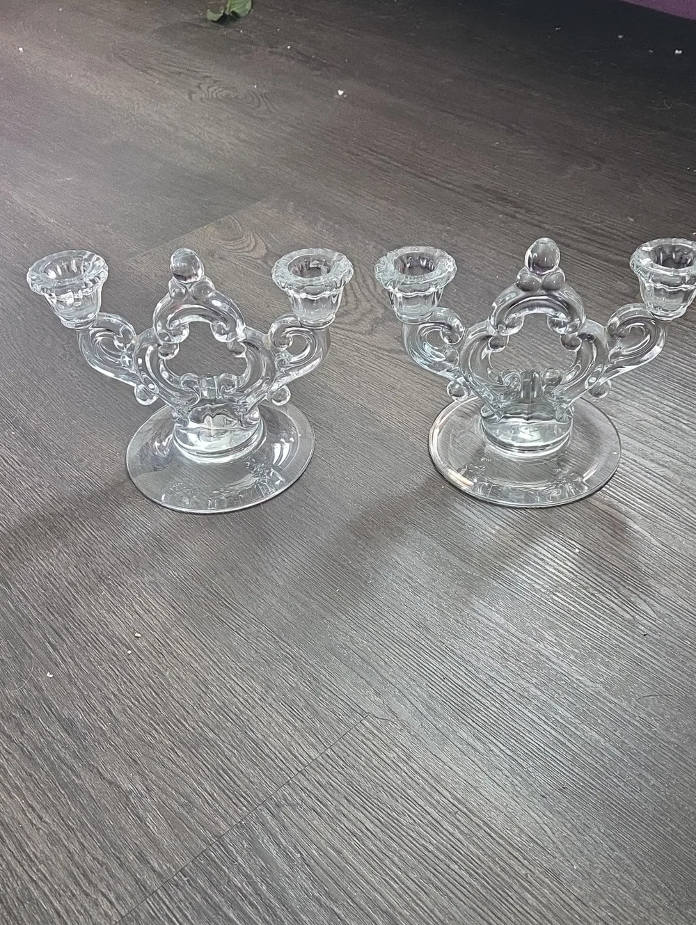 Cambridge Glass Line Keyhole pattern Candlestick Set